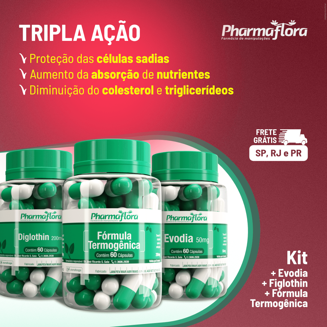 KIT 1 FÓRMULA TERMOGÊNICA NATURAL + 1 DIGLOTHIN + 1 EVODIA 